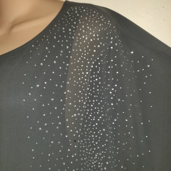 Easywear Chicos Embellished Top Sz 3-14 /16 Assymetrical Gray Bling Batwing NWT - Picture 5 of 16
